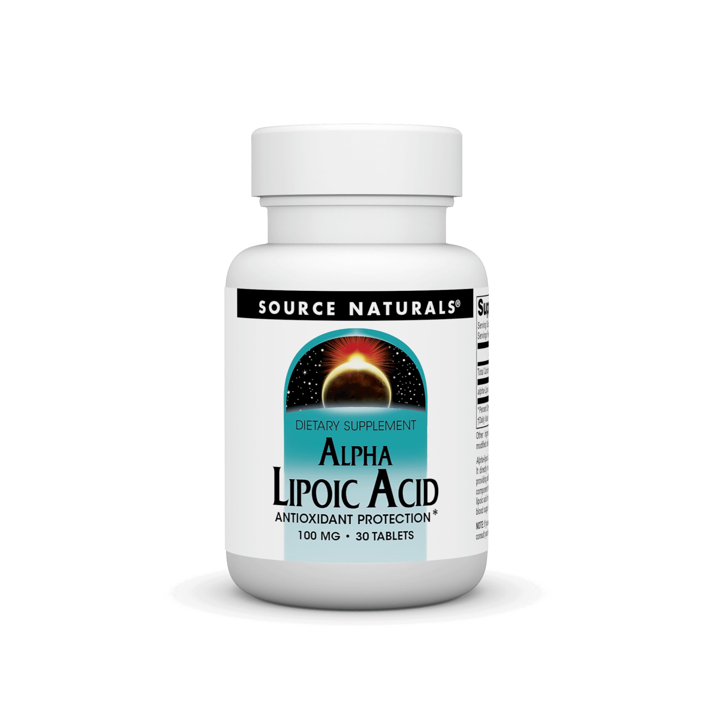 Alpha Lipoic Acid 100mg Source Naturals bottle on white background