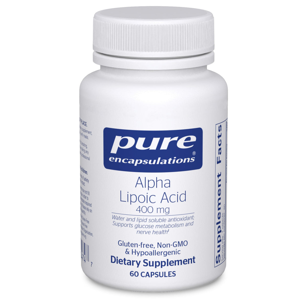 Front of Pure Encapsulations Alpha Lipoic Acid 400 mg bottle