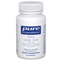 Front of Pure Encapsulations Alpha Lipoic Acid 400 mg bottle