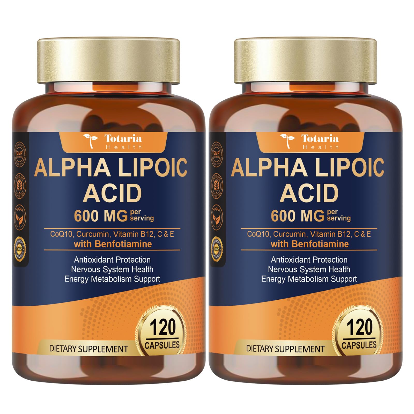 Hero image showing Alpha Lipoic Acid 600mg with Benfotiamine 300mg 2 pack