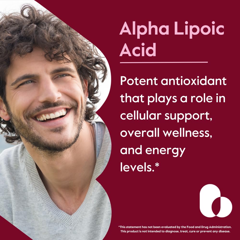 Ingredients: 600 mg Alpha Lipoic Acid and 1000 mcg Biotin per capsule