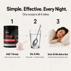 Alpha Nutrients blended sleep drink in glass for quick bedtime use