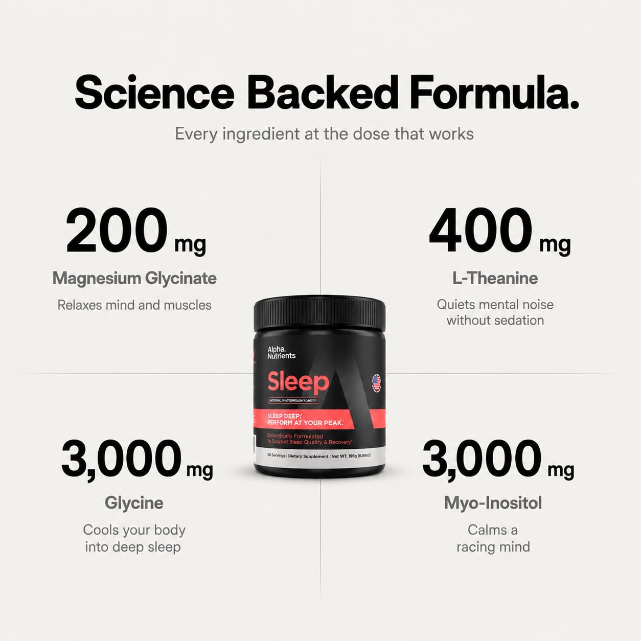 Alpha Nutrients scoop on hand demonstrating one-scoop serving size