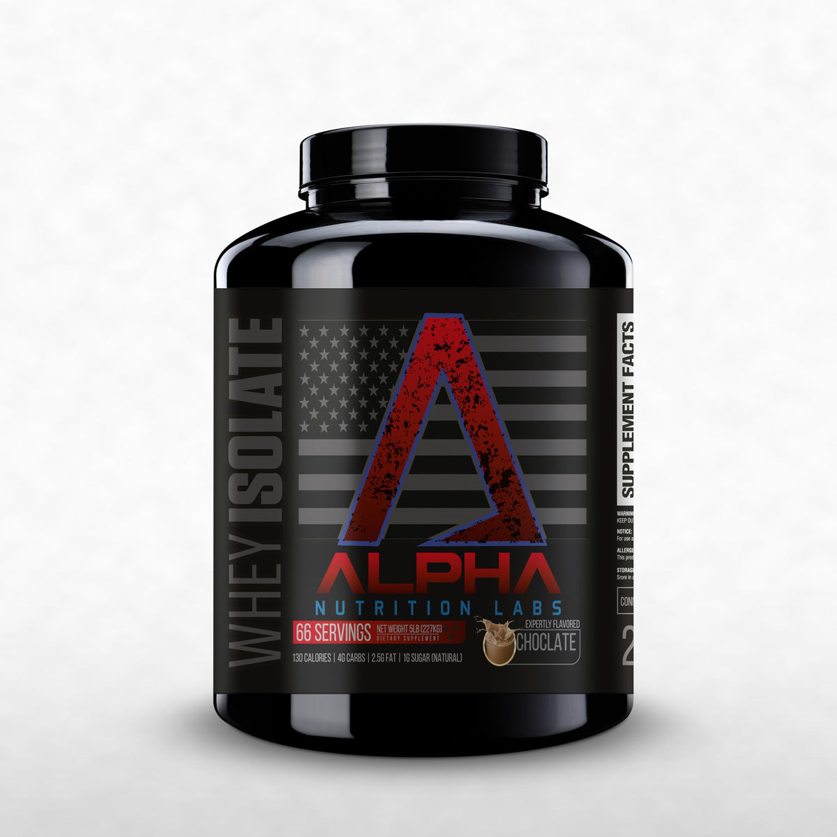 Alpha Nutrition Labs Whey Isolate Protein Powder Chocolate canister