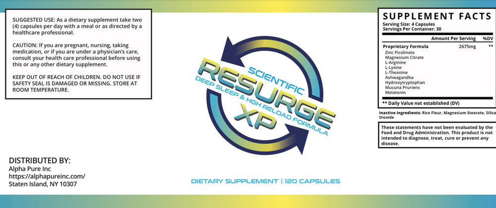 Usage guide graphic for taking Alpha Pure Resurge Deep Sleep