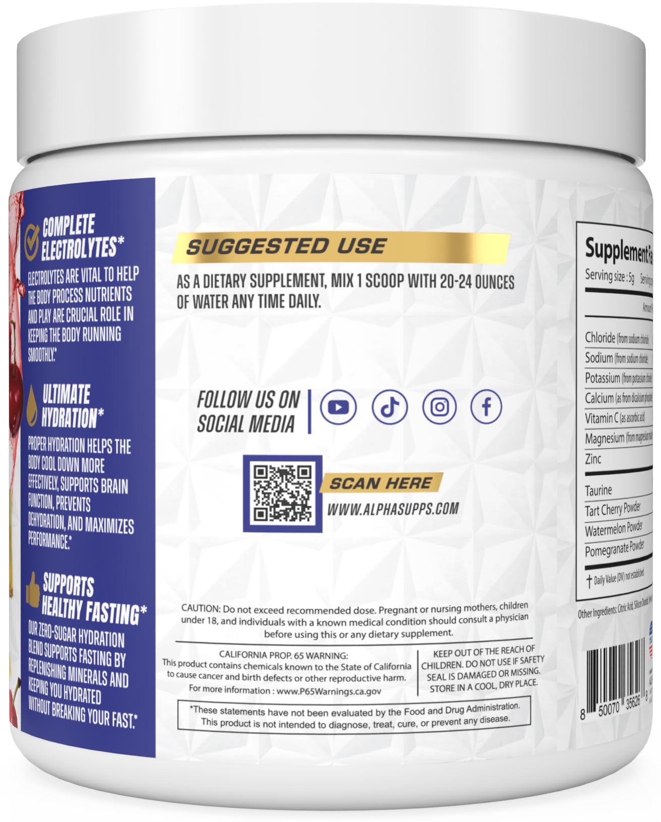 Alpha Supps Alpha Lytes powder dissolving in water for quick, sugar-free refreshment