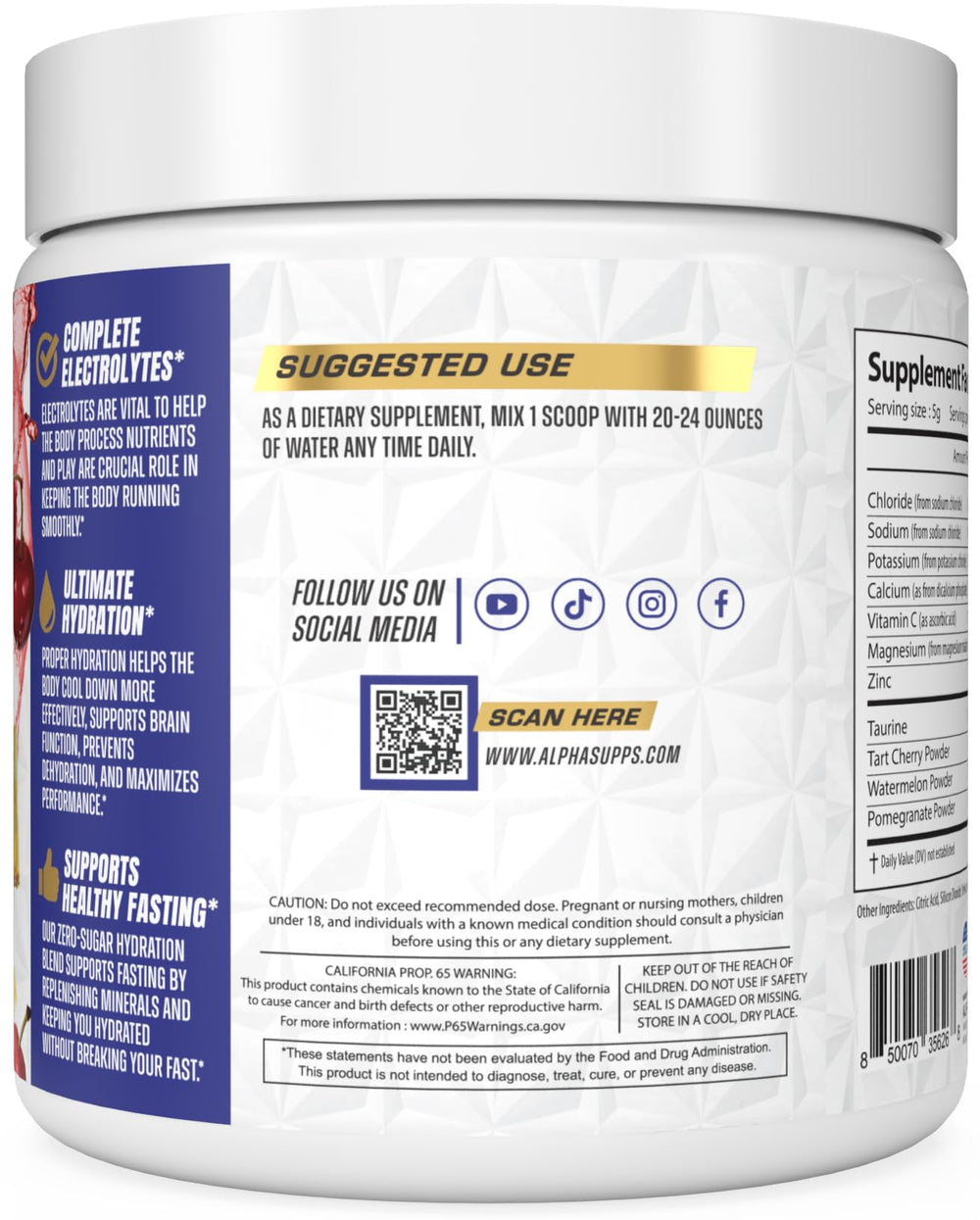 Alpha Supps Alpha Lytes powder dissolving in water for quick, sugar-free refreshment