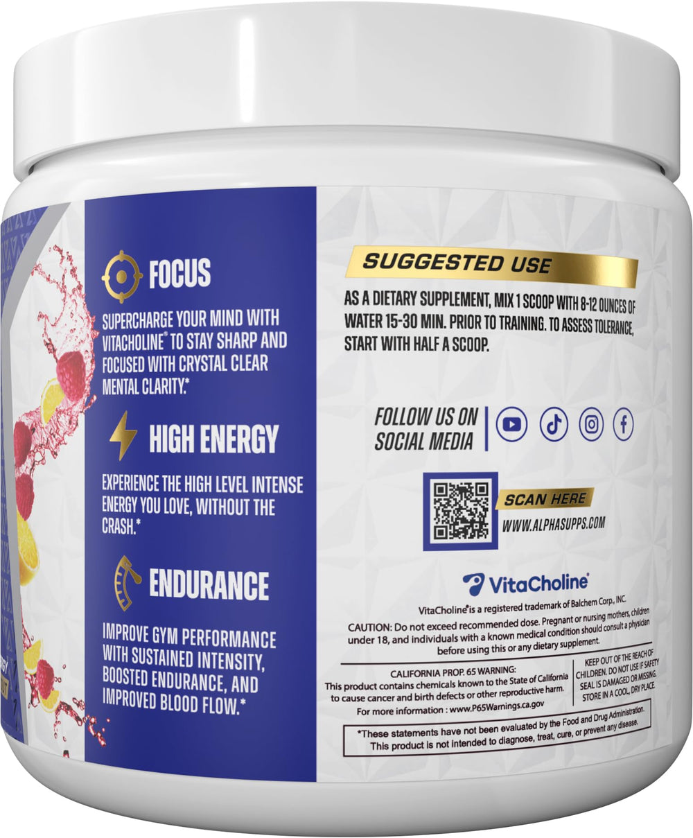 Alpha Supps Pre Workout powder dissolving in water with refreshing raspberry lemonade color.