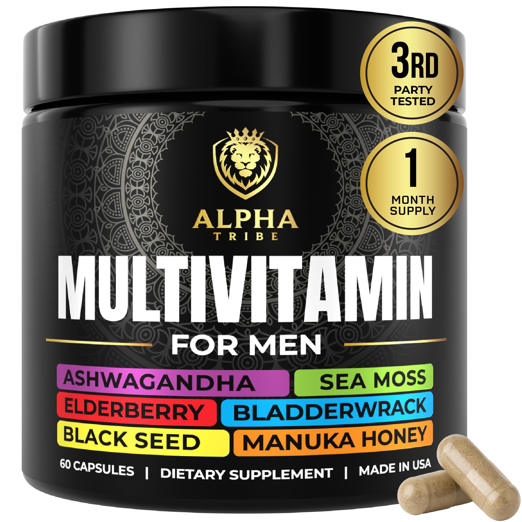 Alpha Tribe Men's Multivitamin bottle with Sea Moss and herbs