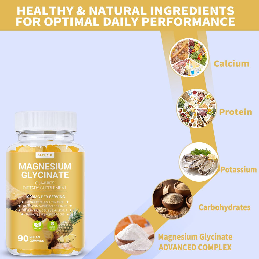 Close-up of pineapple-flavored magnesium glycinate gummies