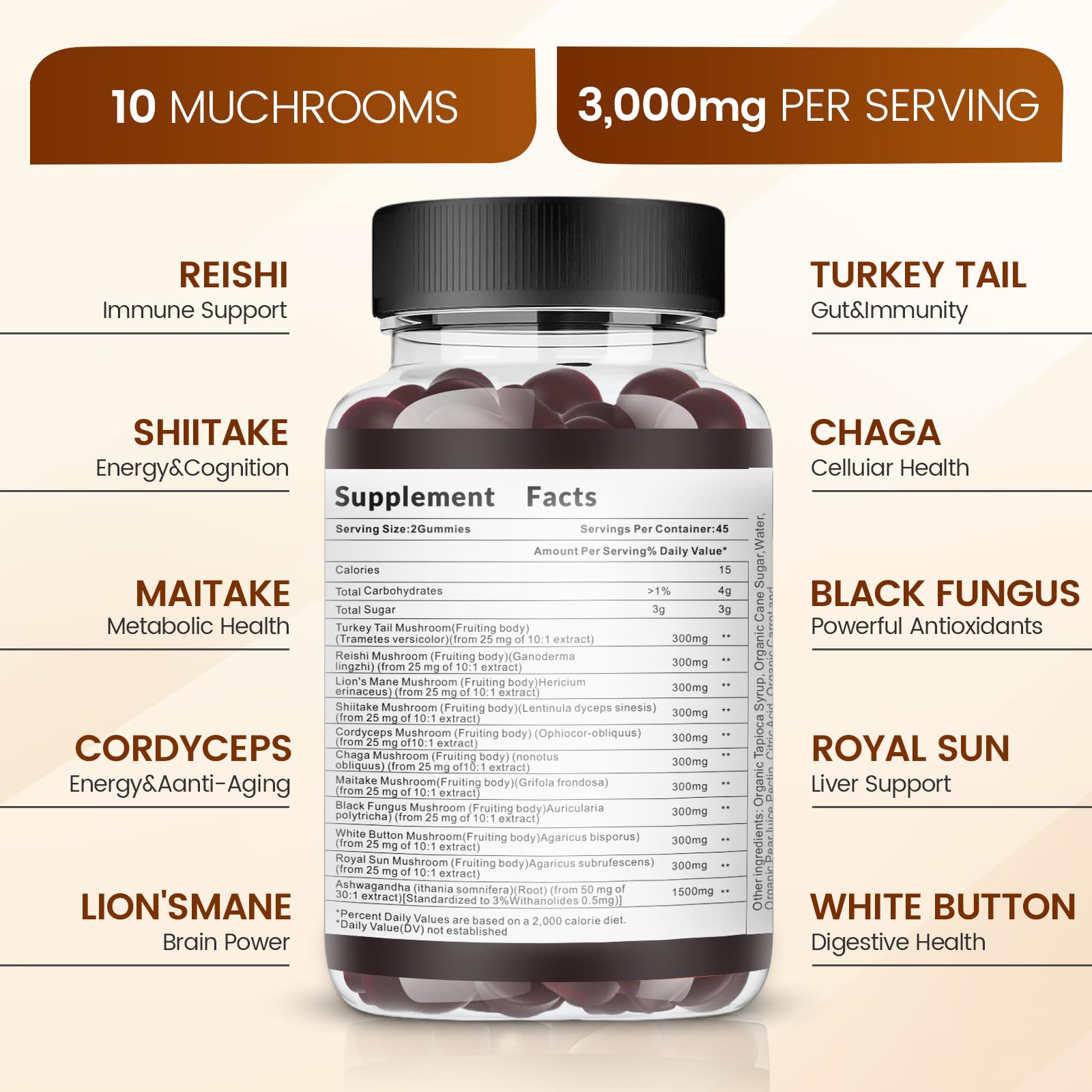 Adaptogenic blend featuring Reishi and Cordyceps for stress support