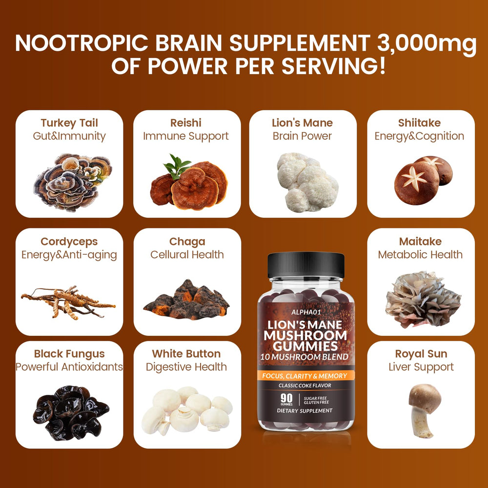 Bottle label indicating 3500mg per serving and 350mg per mushroom extract