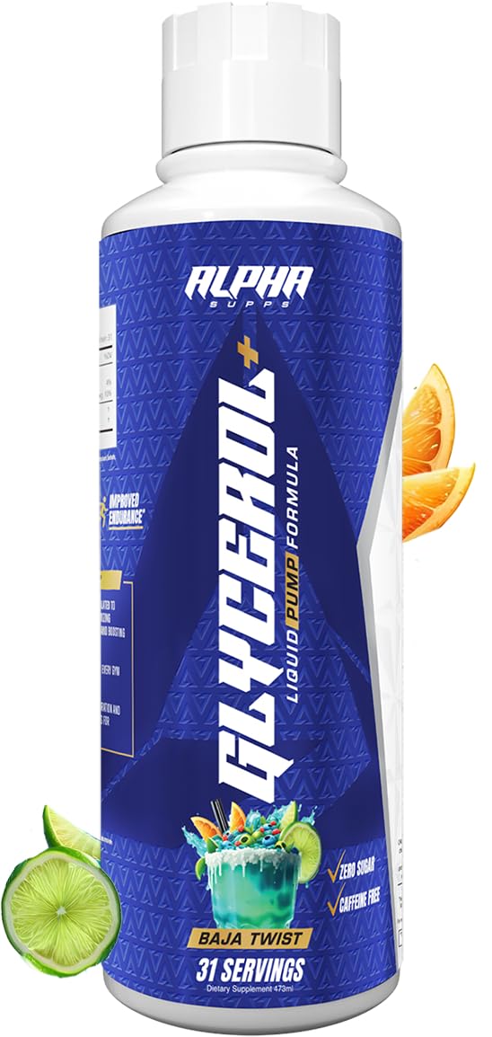 Alpha Supps Glycerol+ bottle showing the liquid pump formula for hydration during workouts