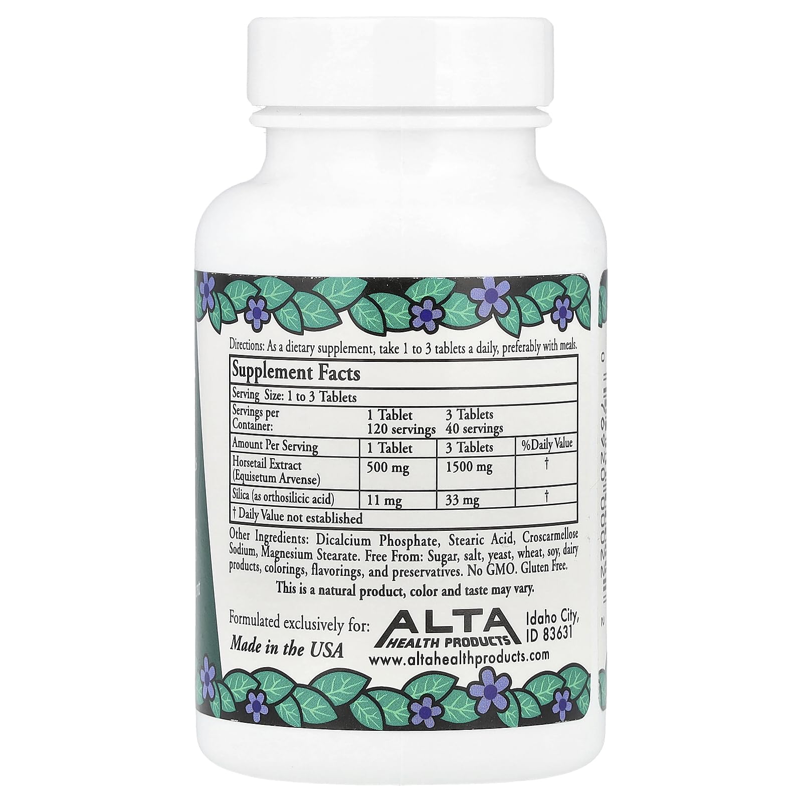Close-up of Alta Health Silica 500 mg tablet