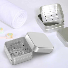 Compact aluminum alloy denture case on white background