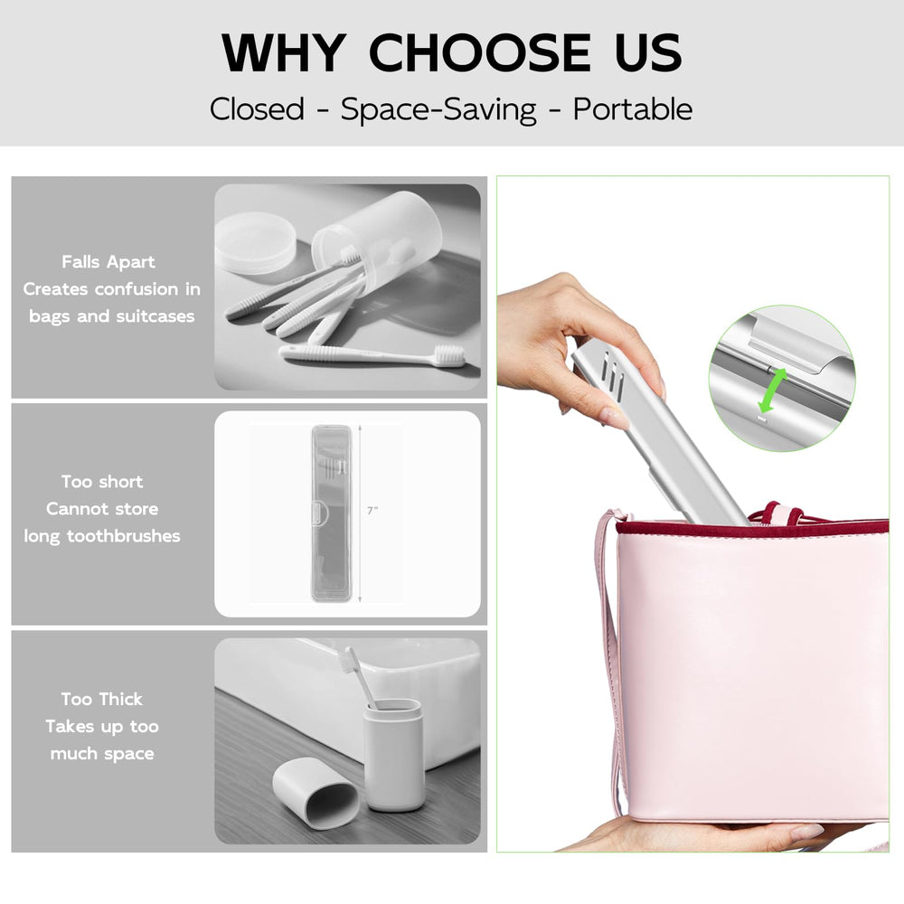 Closed aluminum travel toothbrush case in Sliver