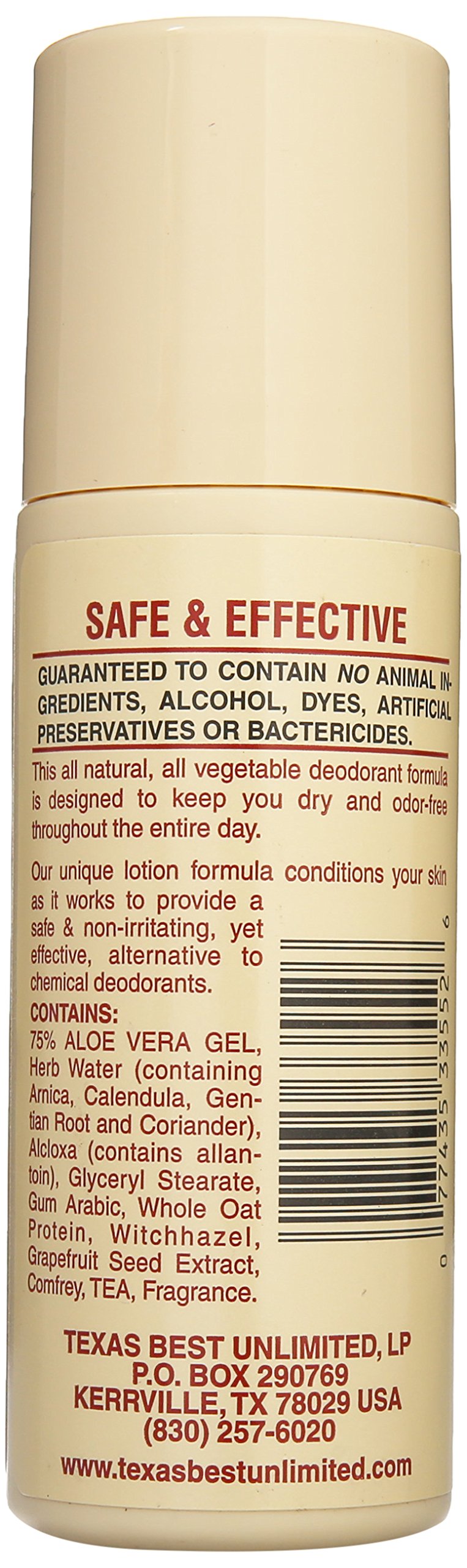 Alvera All Natural Roll-On Deodorant Aloe and Almonds 3 oz bottle side view