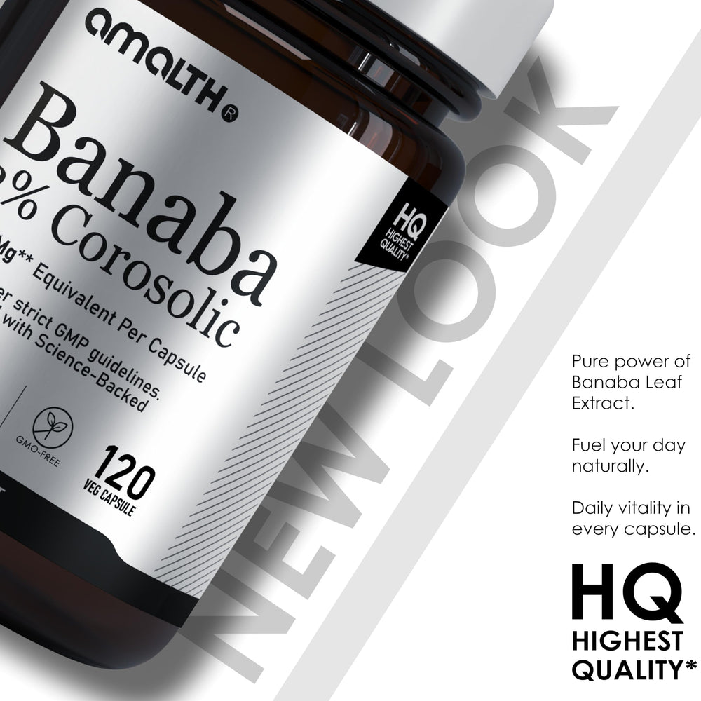 Close-up of Banaba leaves and 2% corosolic acid extract