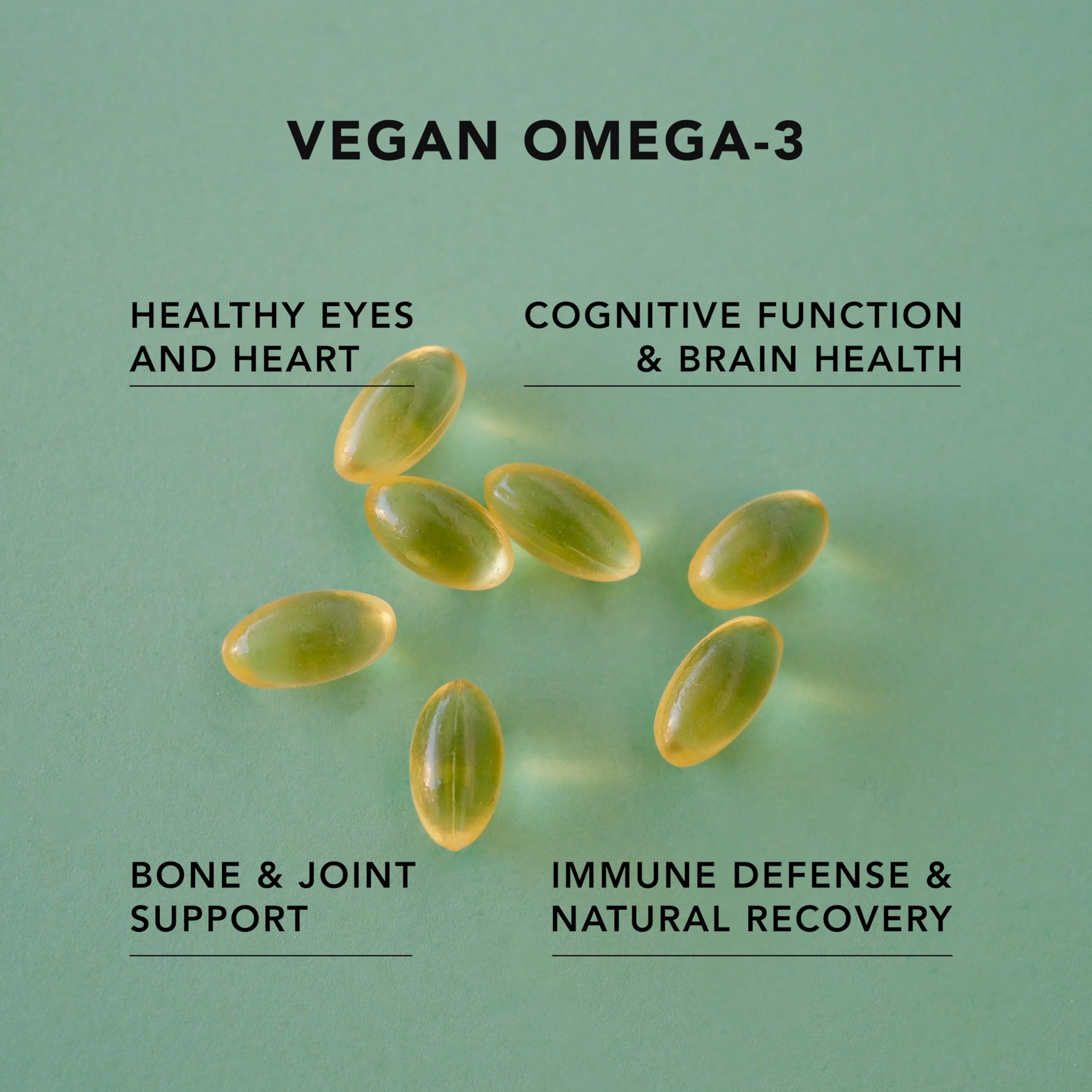 Close-up of algae-derived DHA & EPA capsules