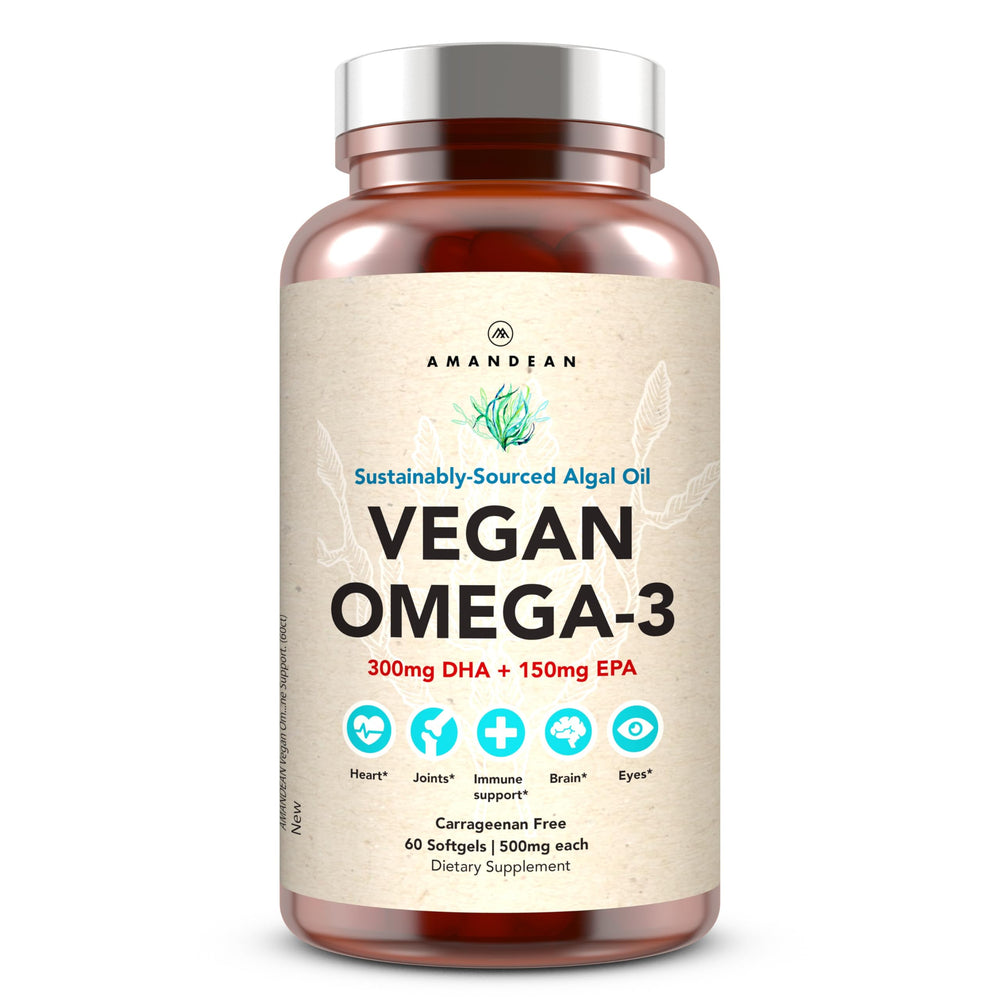 Front view of AMANDEAN Vegan Omega-3 Softgels (60-count)