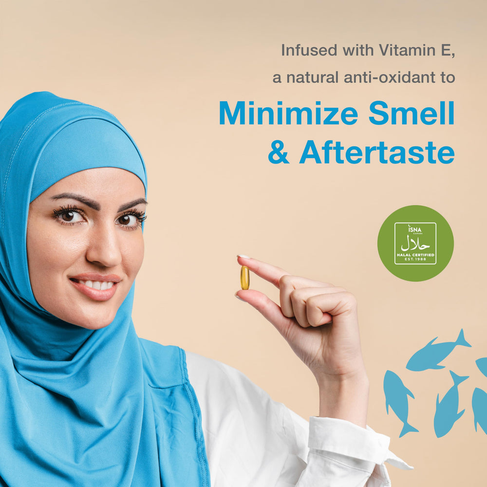 Close-up of omega-3 softgel capsules