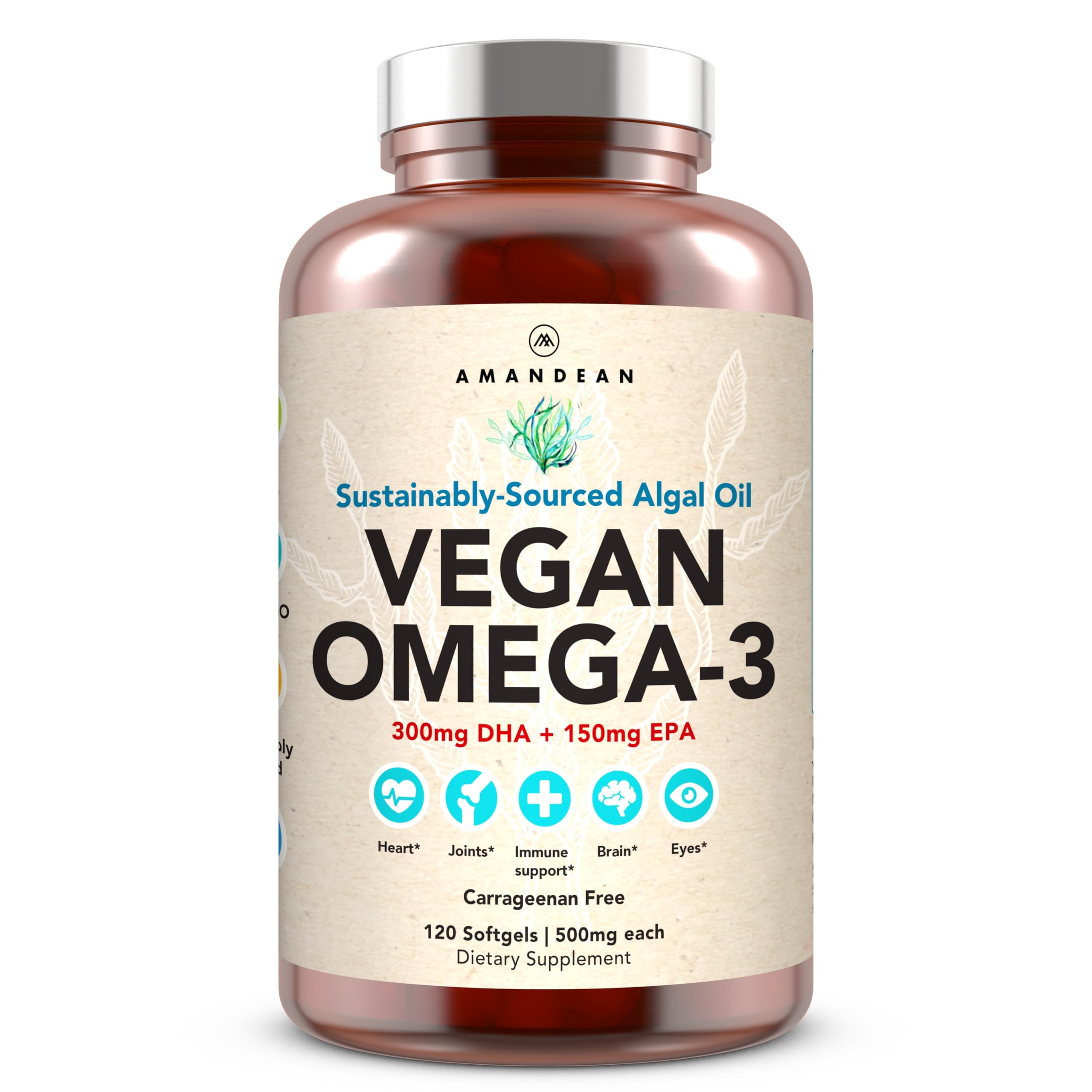 Amandean Vegan Omega-3 bottle and label