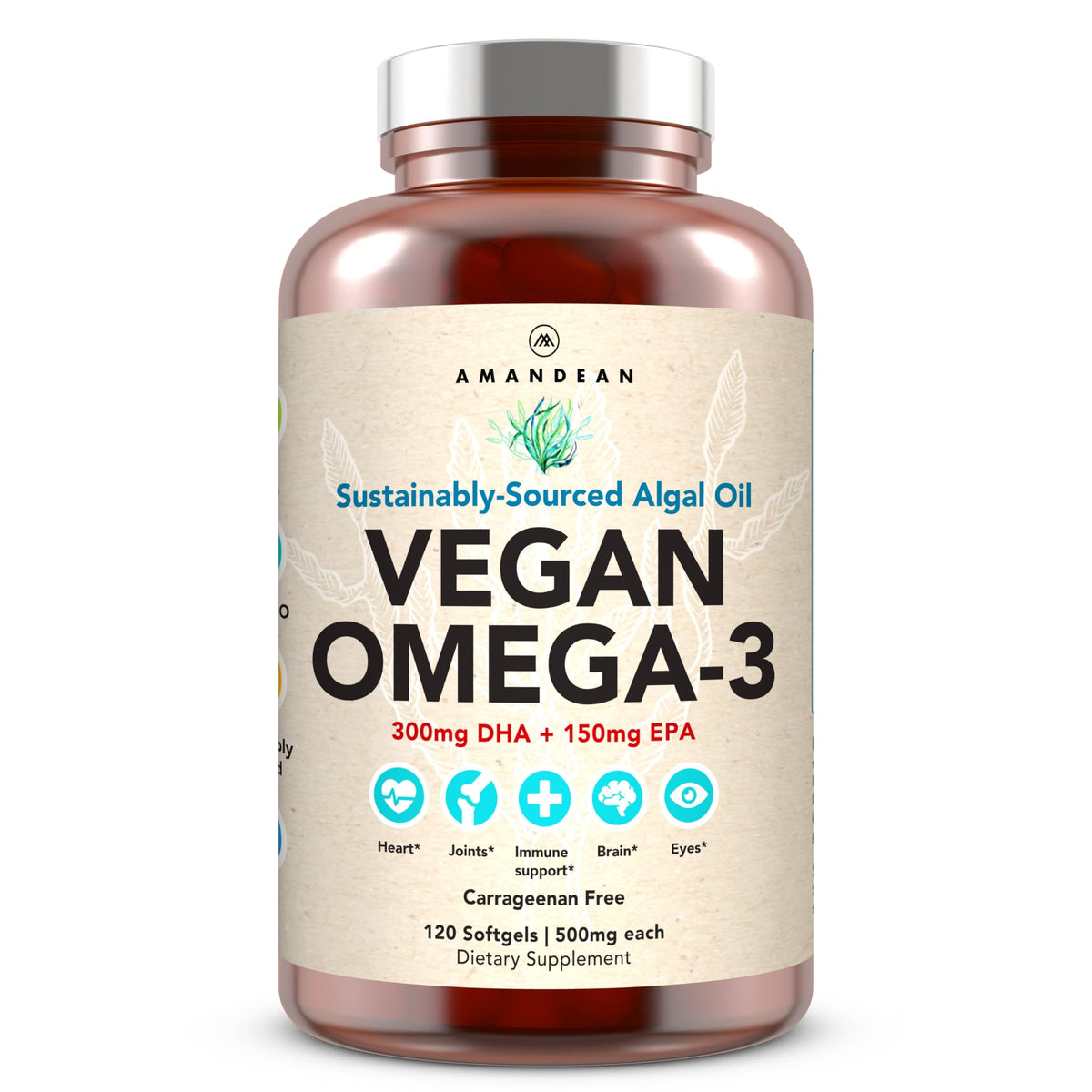 Amandean Vegan Omega-3 bottle and label
