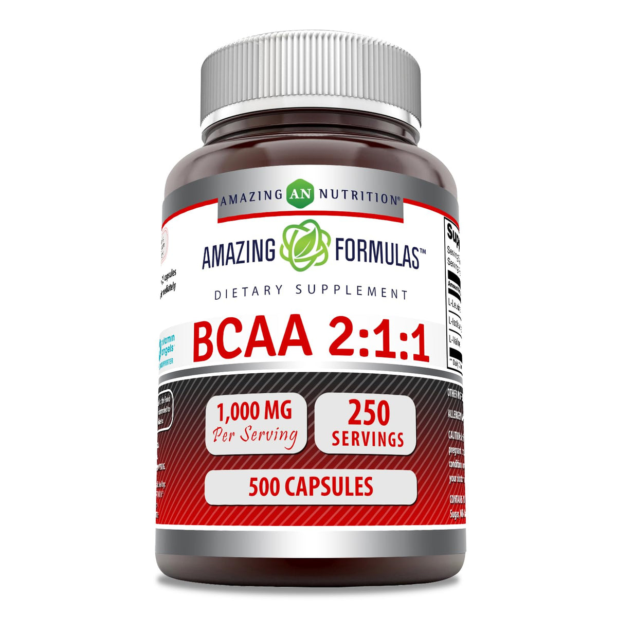 Front view of Amazing Formulas BCAA 2:1:1 bottle label