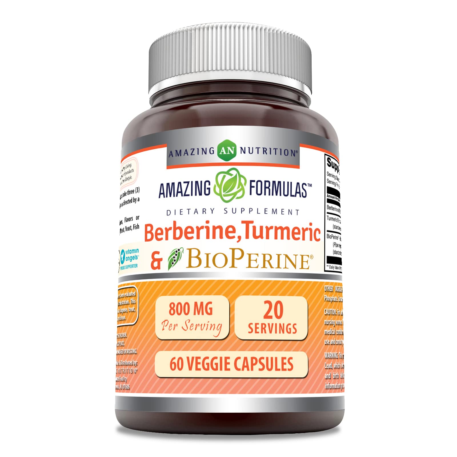 Bottle of Amazing Formulas Berberine Turmeric Bioperine 800mg with 60 veggie capsules