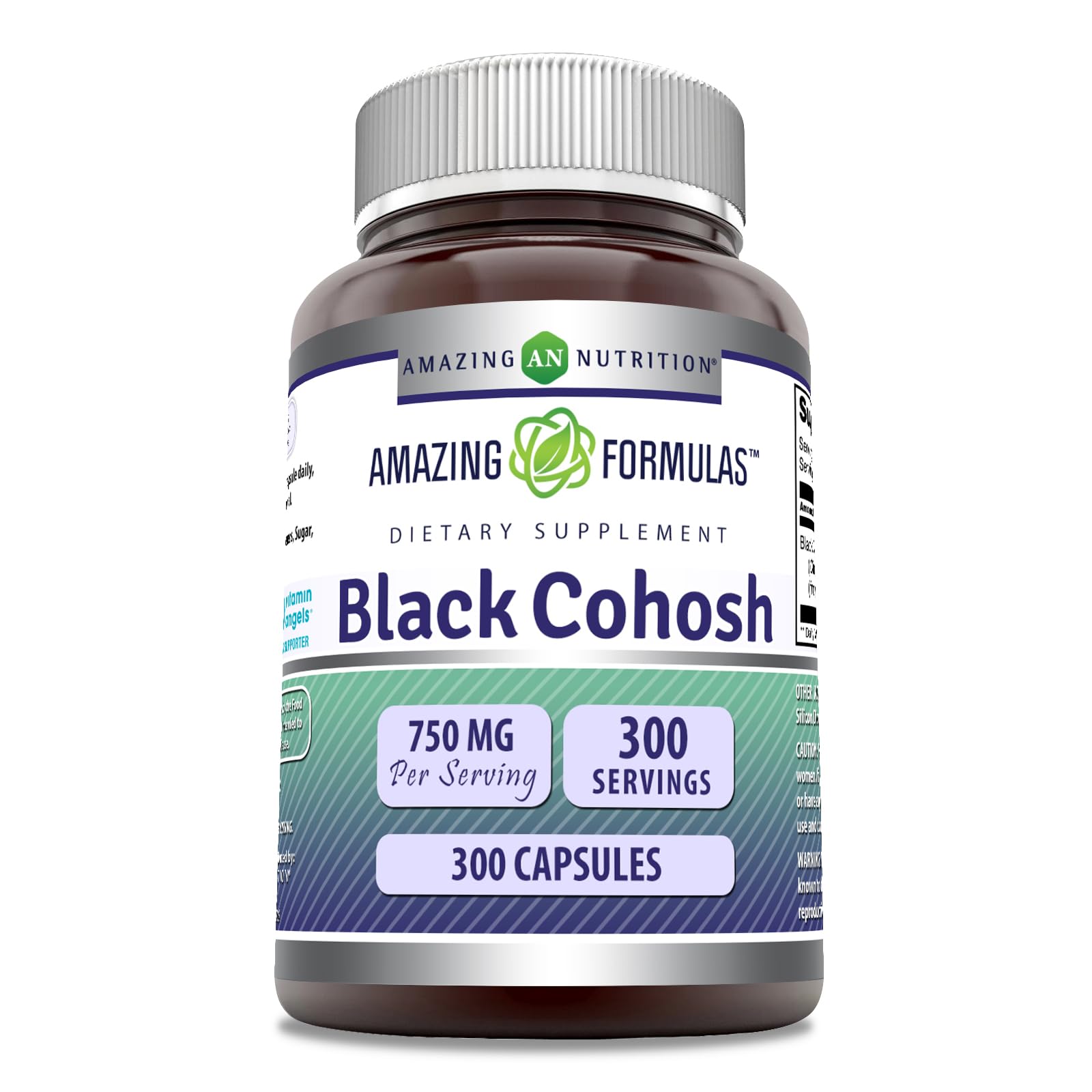 Front view of Amazing Formulas Black Cohosh 750 mg bottle