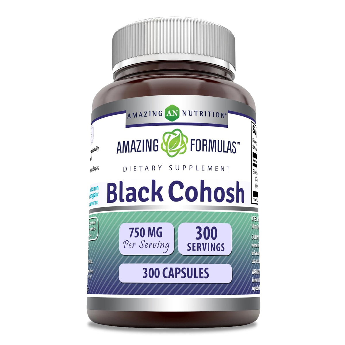 Front view of Amazing Formulas Black Cohosh 750 mg bottle