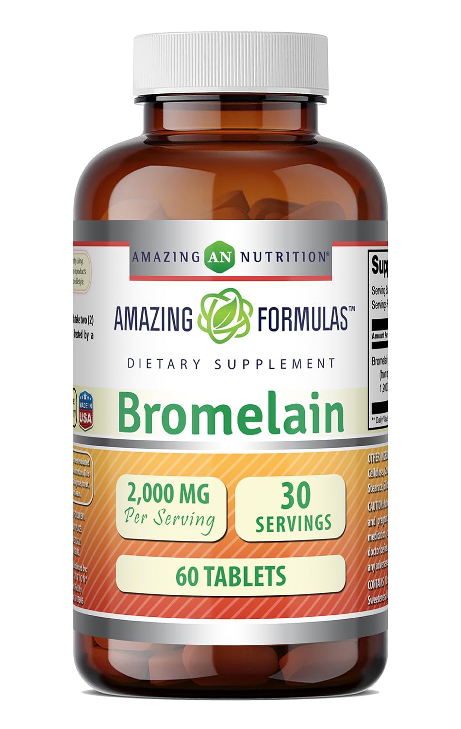 Product bottle of Amazing Formulas Bromelain 2000 mg tablets, front view