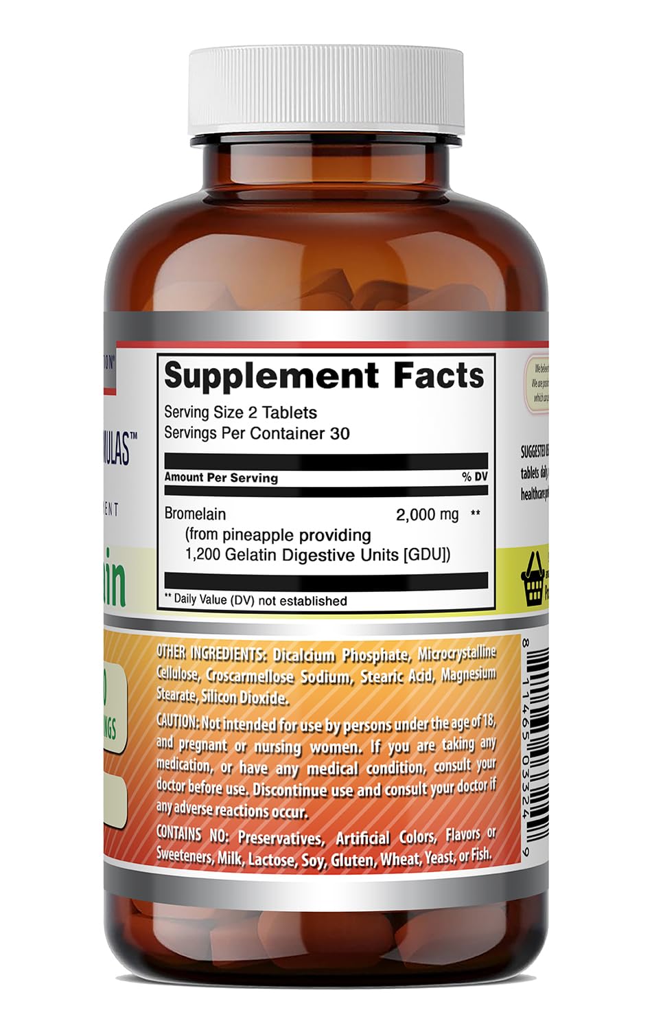 Close-up of label showing '2 Tablets per Serving'