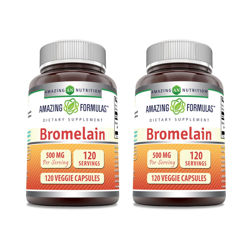 Front view of Amazing Formulas Bromelain 500 mg bottle