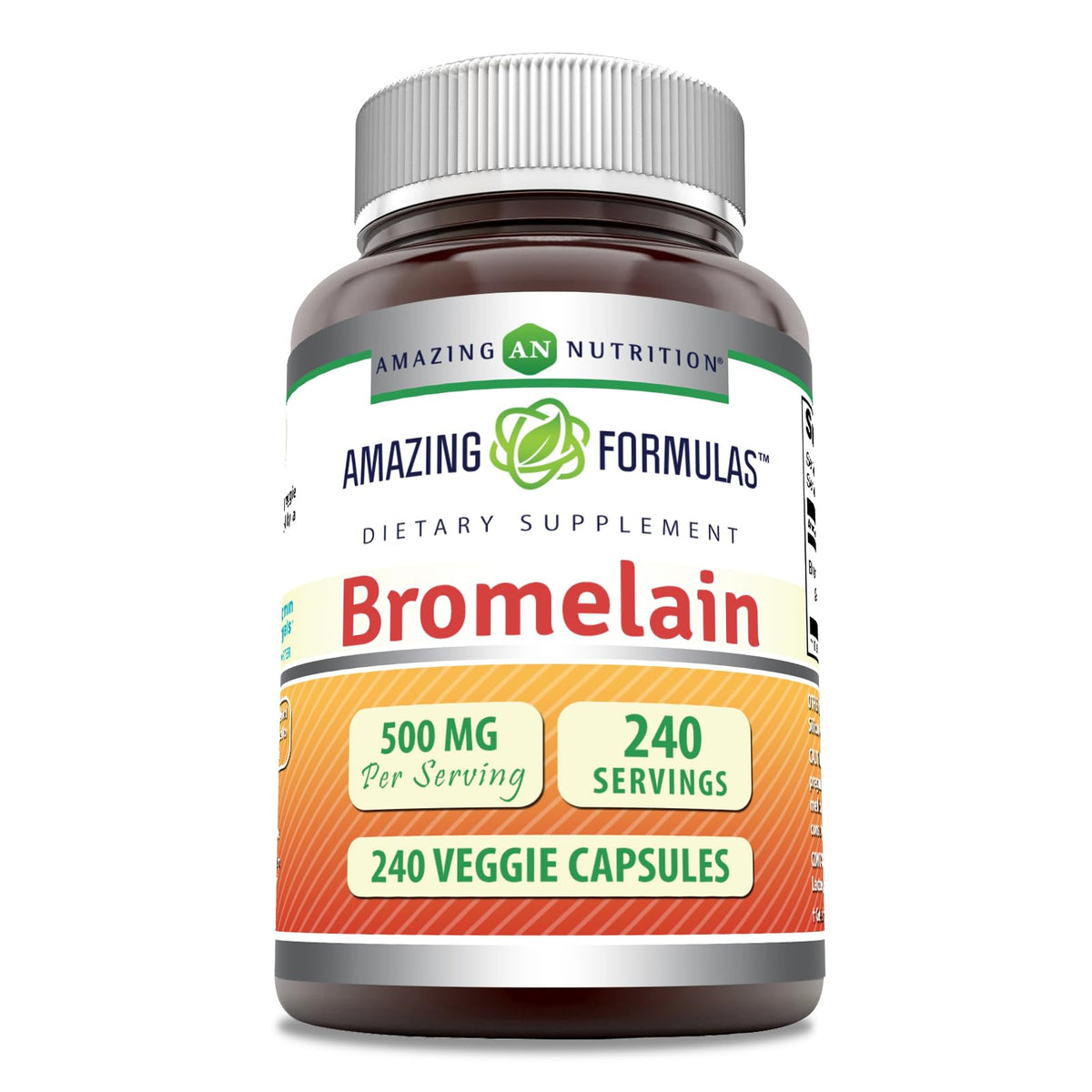 Amazing Formulas Bromelain 500mg 2400 GDU Veggie Capsules bottle label