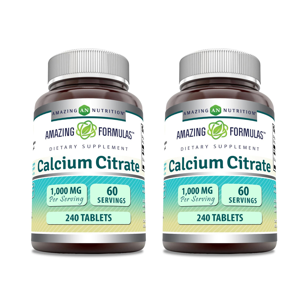 Front view of Amazing Formulas Calcium Citrate 1000 mg 240-count 2-pack bottle