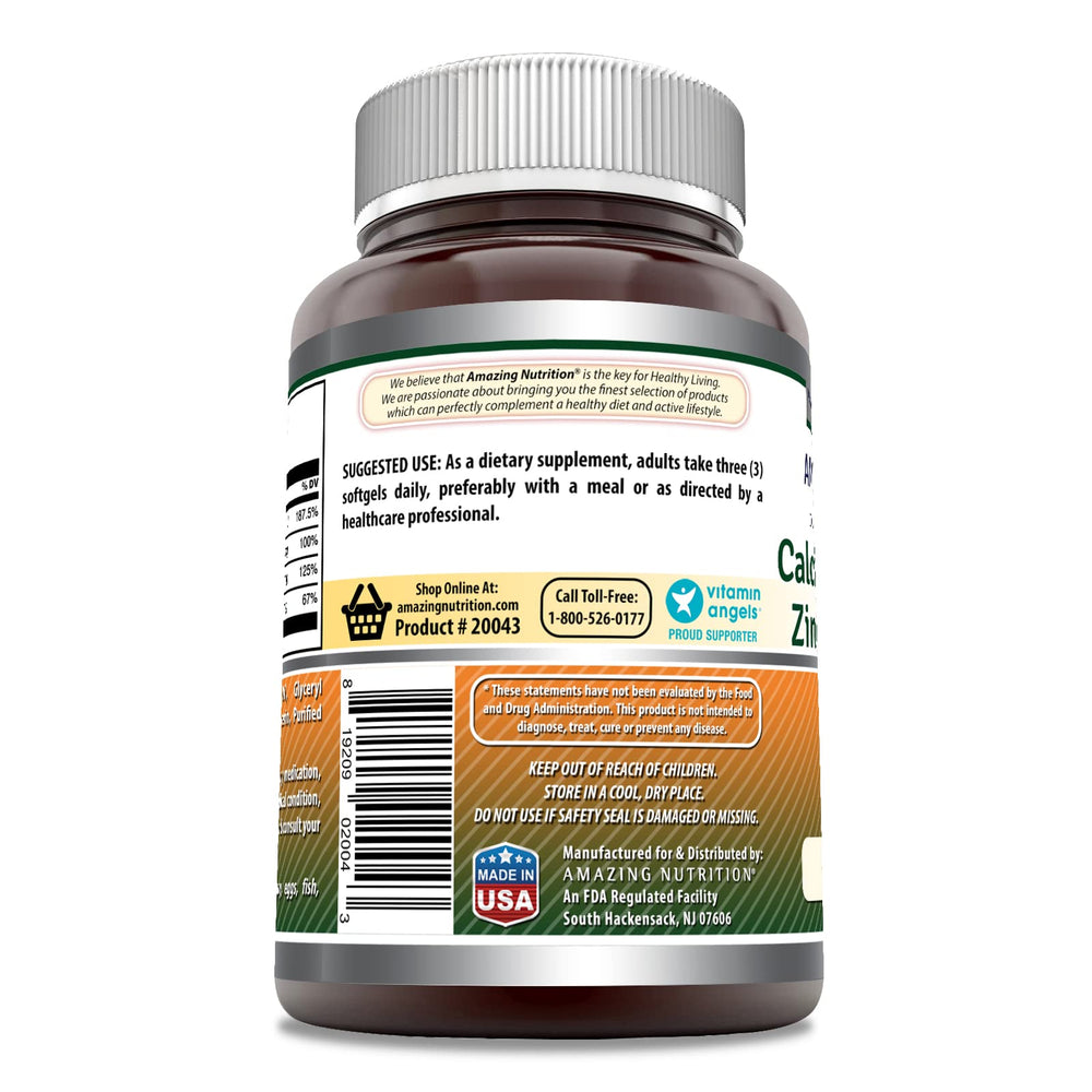 Outer packaging box for Amazing Formulas Calcium Magnesium Zinc D3 Softgels