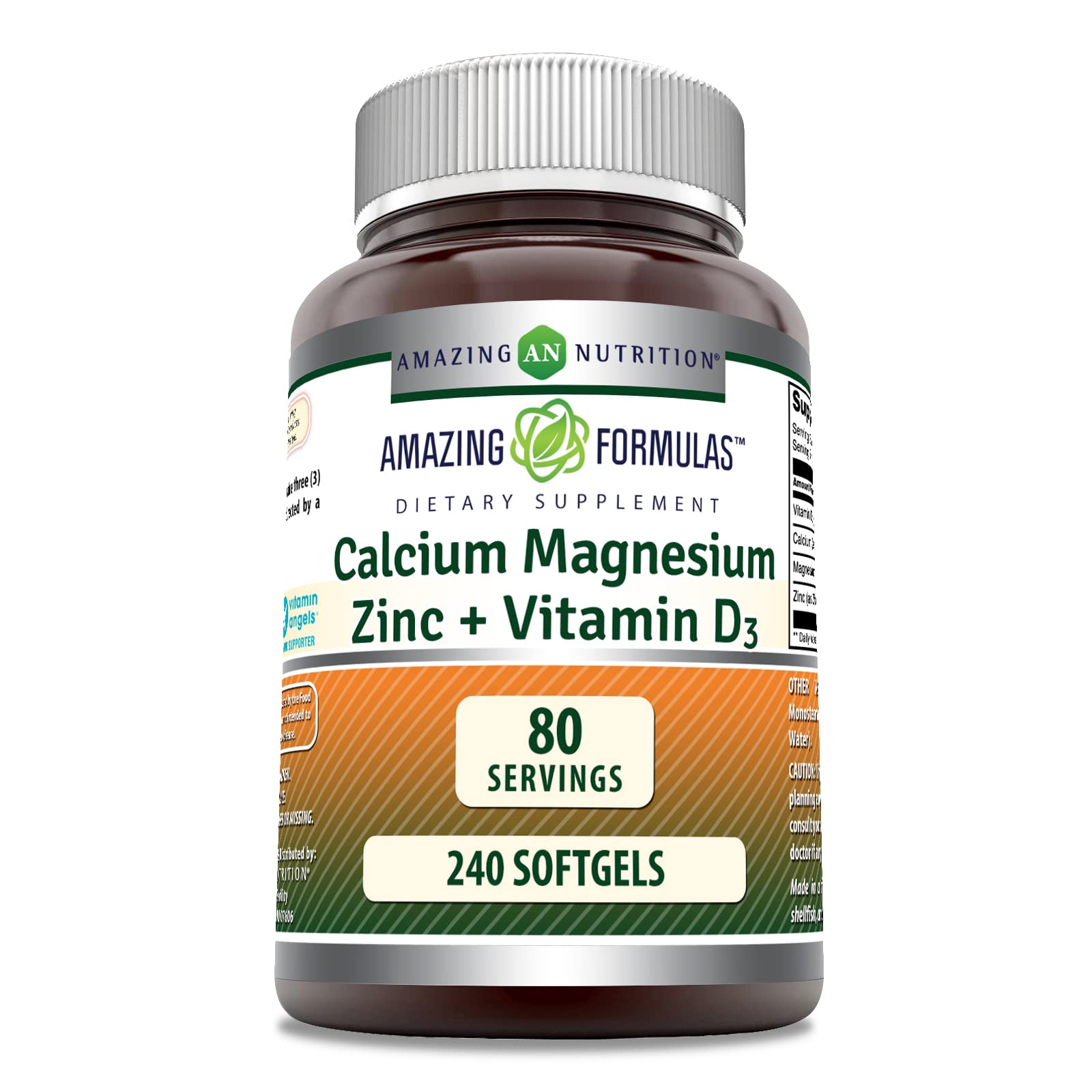Label for Amazing Formulas Calcium Magnesium Zinc D3 240 Softgels bottle