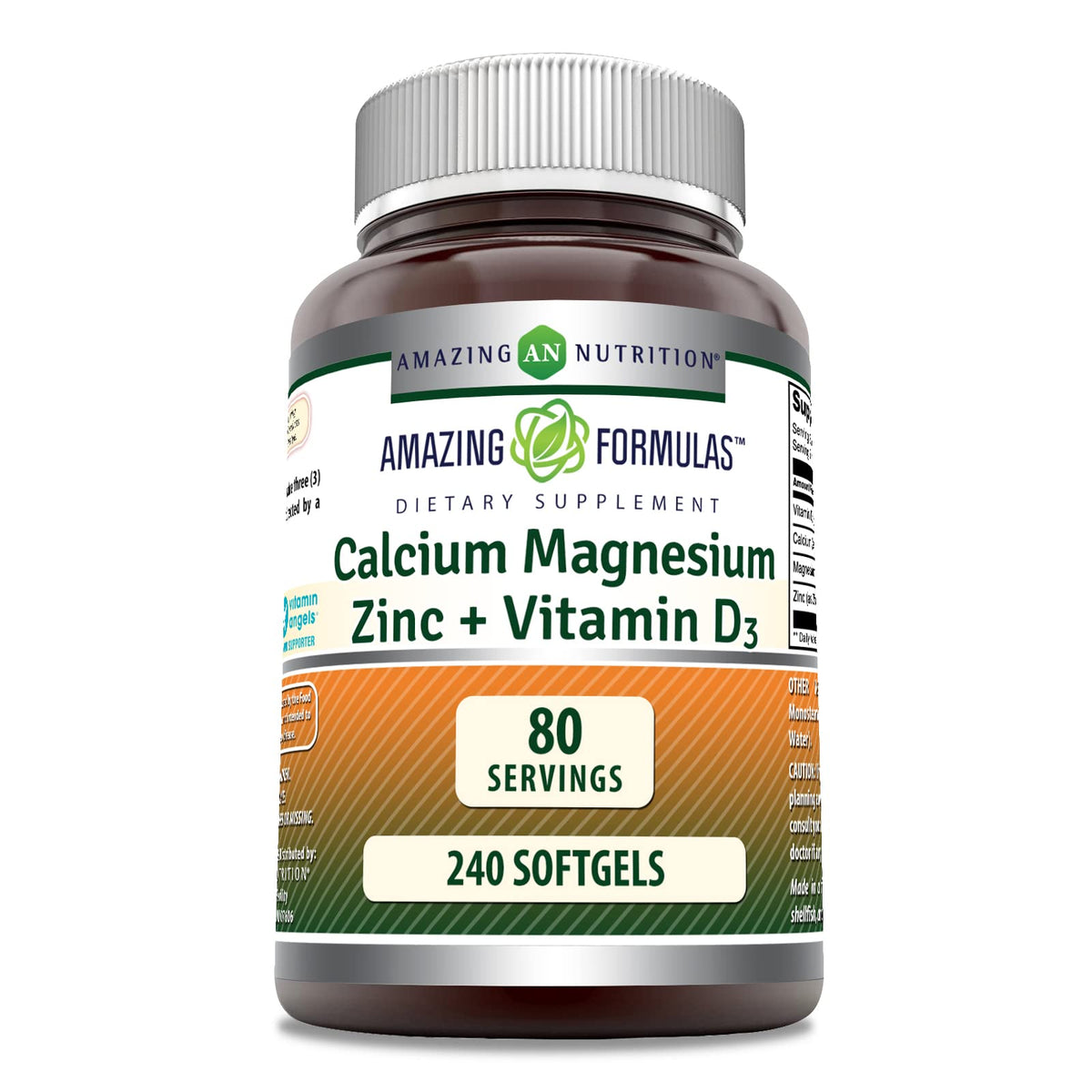 Label for Amazing Formulas Calcium Magnesium Zinc D3 240 Softgels bottle