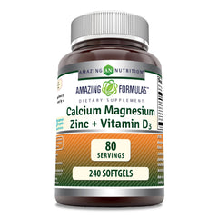 Label for Amazing Formulas Calcium Magnesium Zinc D3 240 Softgels bottle