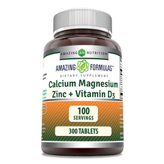 Front view of Amazing Formulas Calcium Magnesium Zinc D3 300-tablet bottle