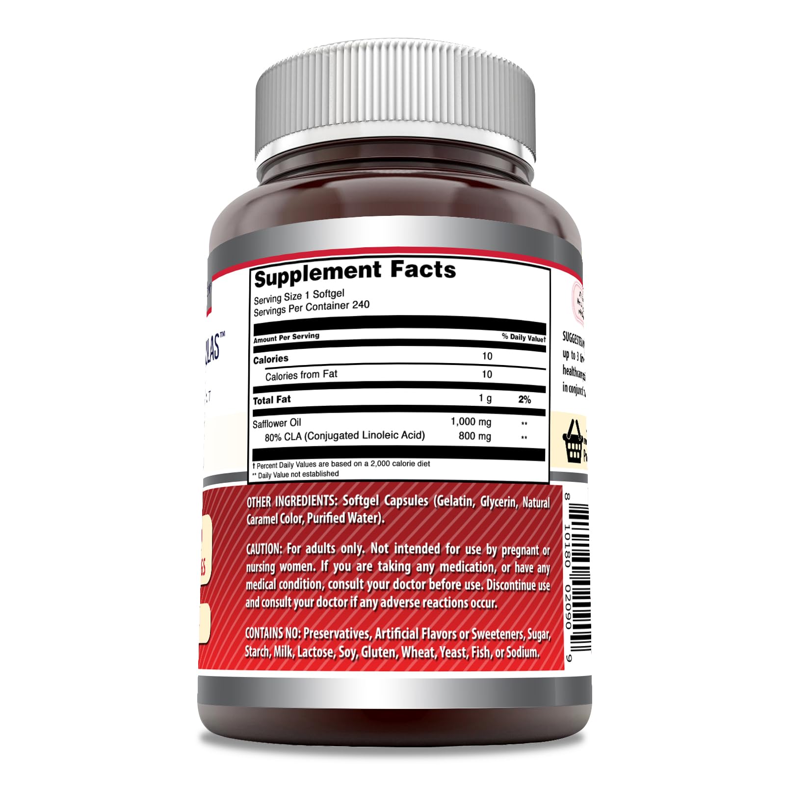 Back label with nutrition facts on CLA softgels bottle
