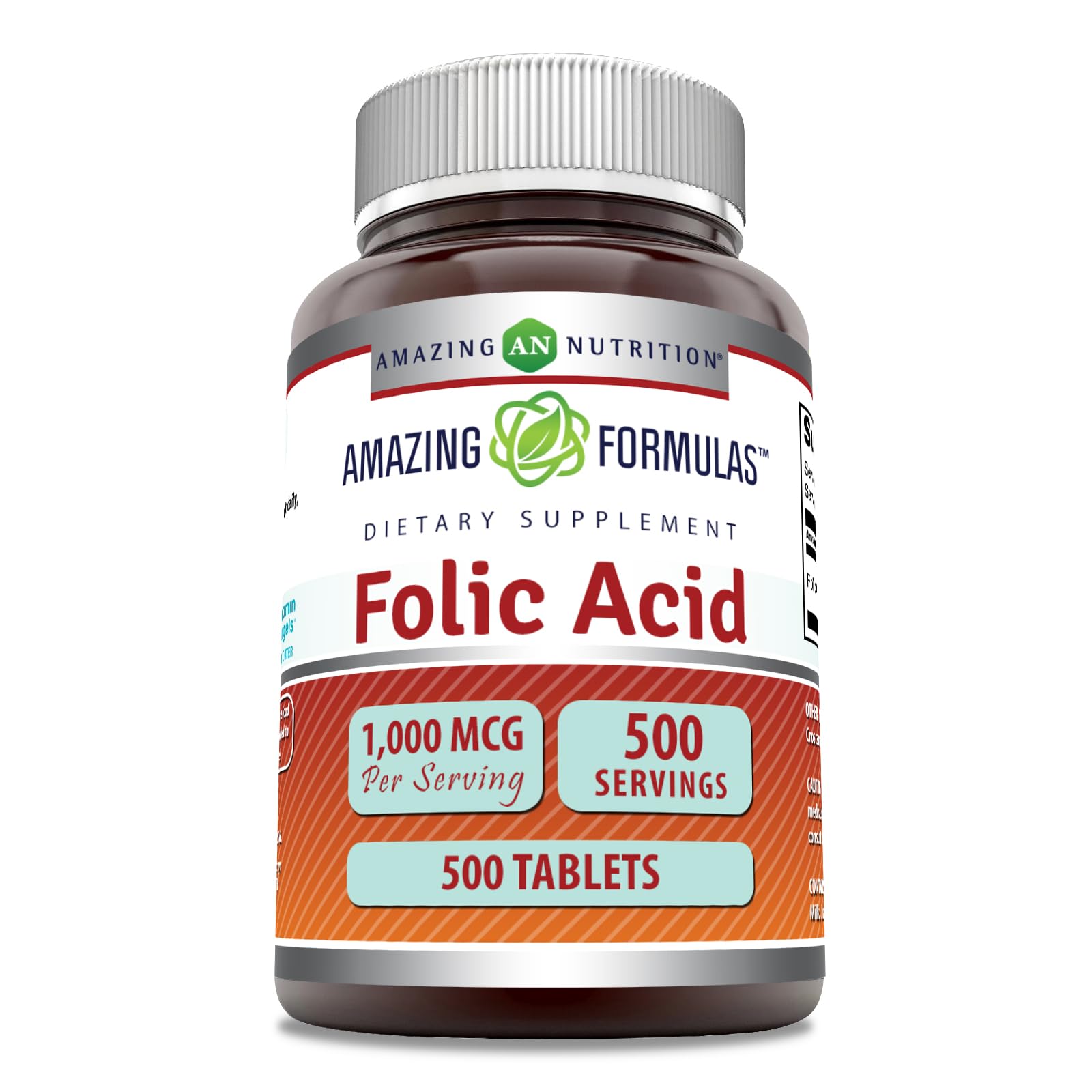 Bottle of Amazing Formulas Folic Acid 1000 mcg tablets