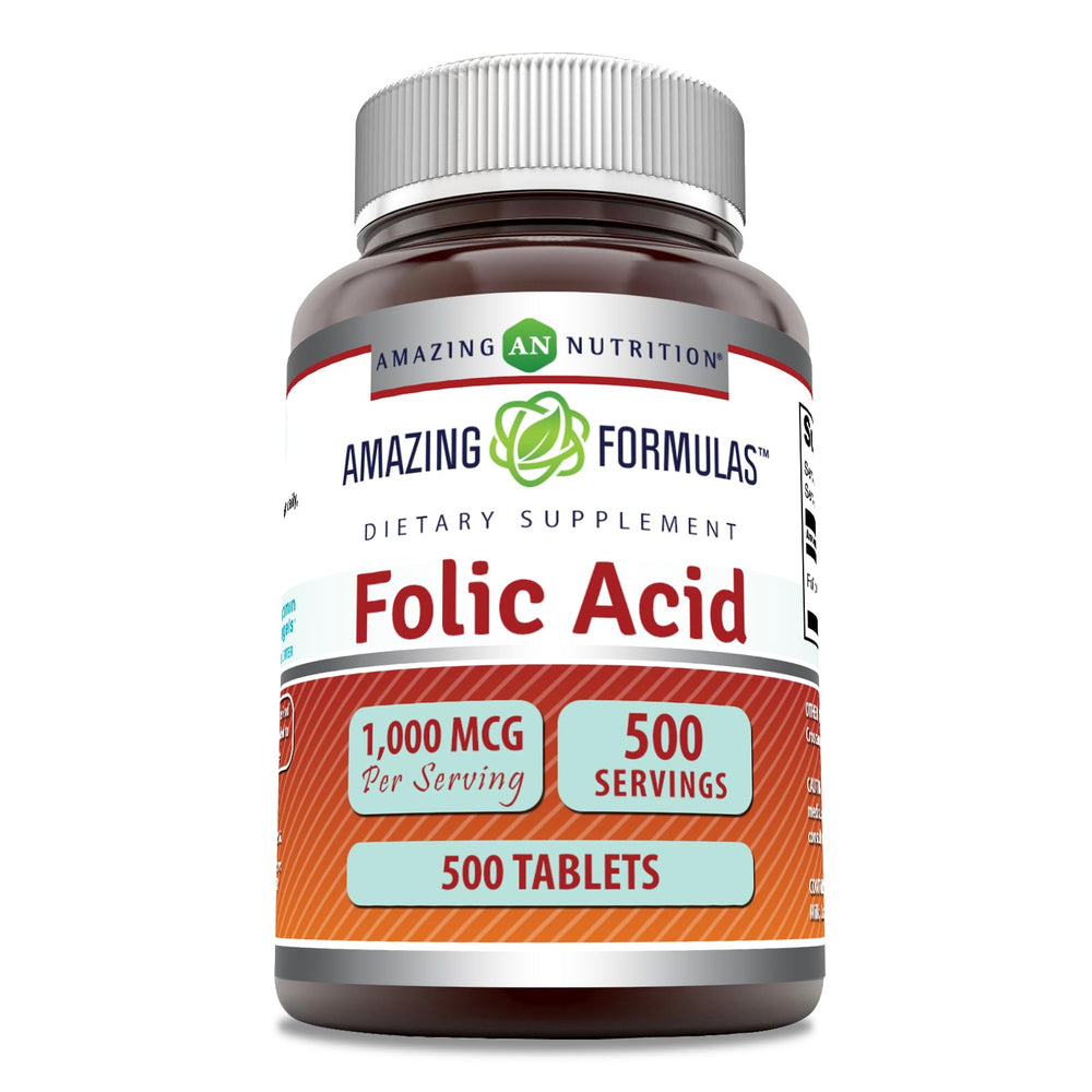 Bottle of Amazing Formulas Folic Acid 1000 mcg tablets