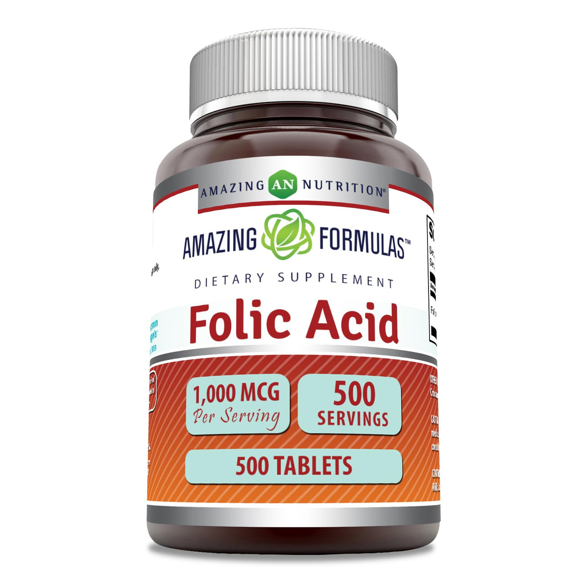 Bottle of Amazing Formulas Folic Acid 1000 mcg tablets