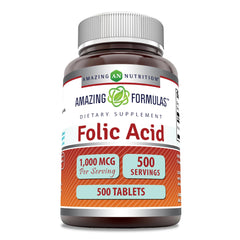 Bottle of Amazing Formulas Folic Acid 1000 mcg tablets