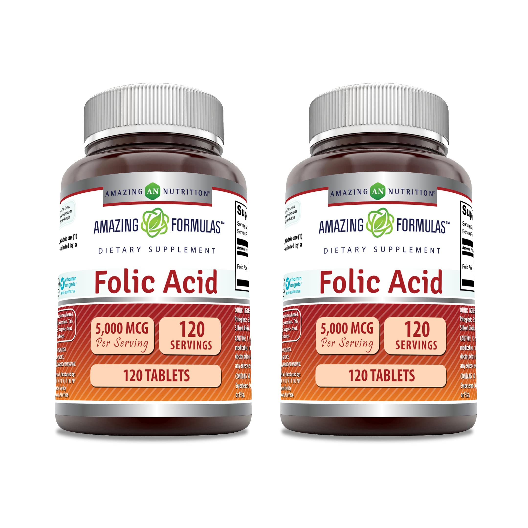 Bottle of Amazing Formulas Folic Acid 5000 mcg – 120 tablets