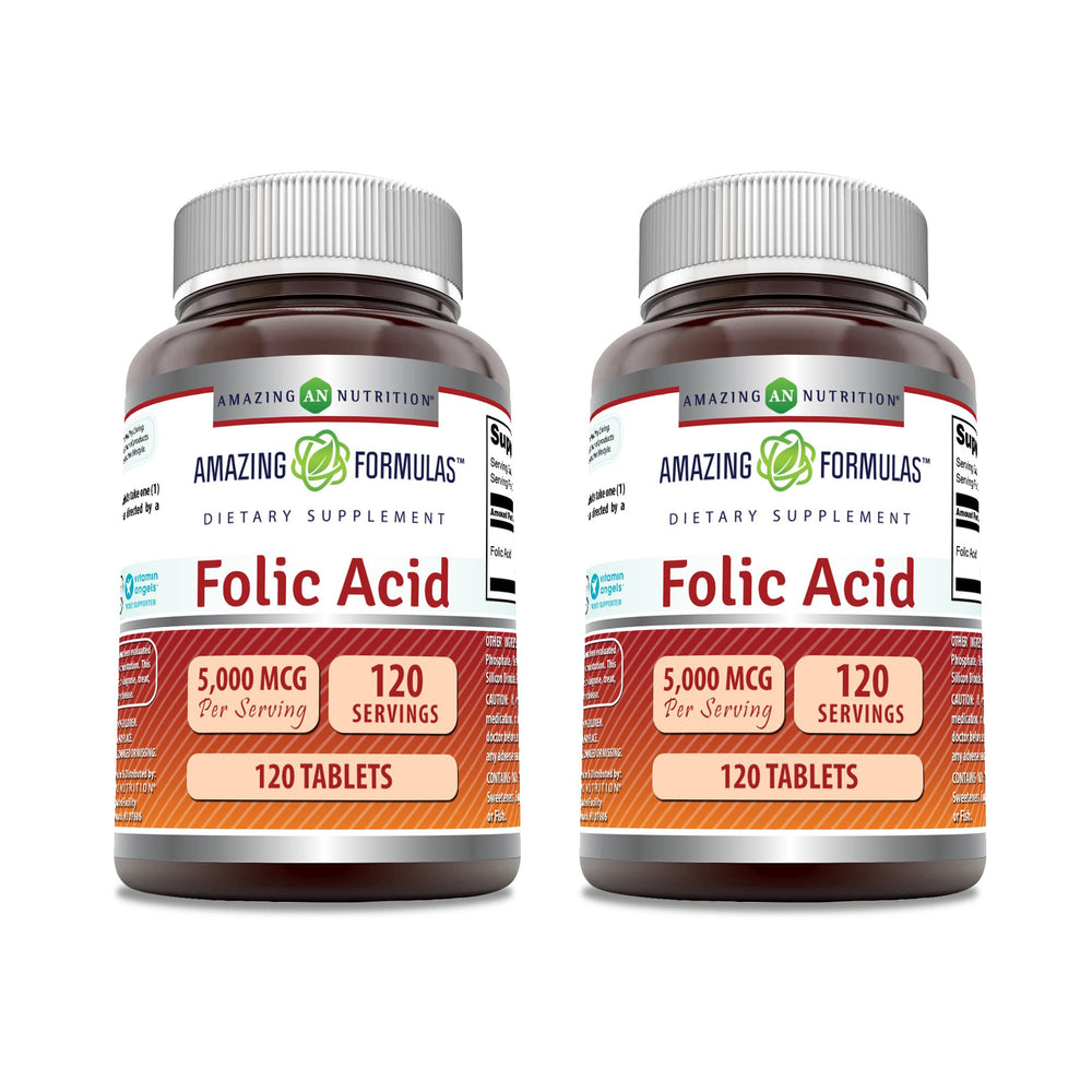 Bottle of Amazing Formulas Folic Acid 5000 mcg – 120 tablets