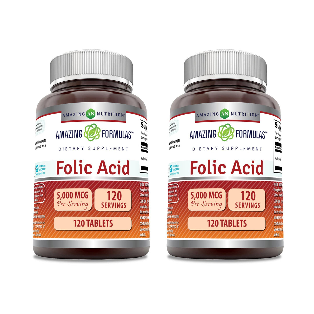 Bottle of Amazing Formulas Folic Acid 5000 mcg – 120 tablets