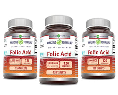 Bottle of Amazing Formulas Folic Acid 5000 mcg – 120 tablets – 3 pack